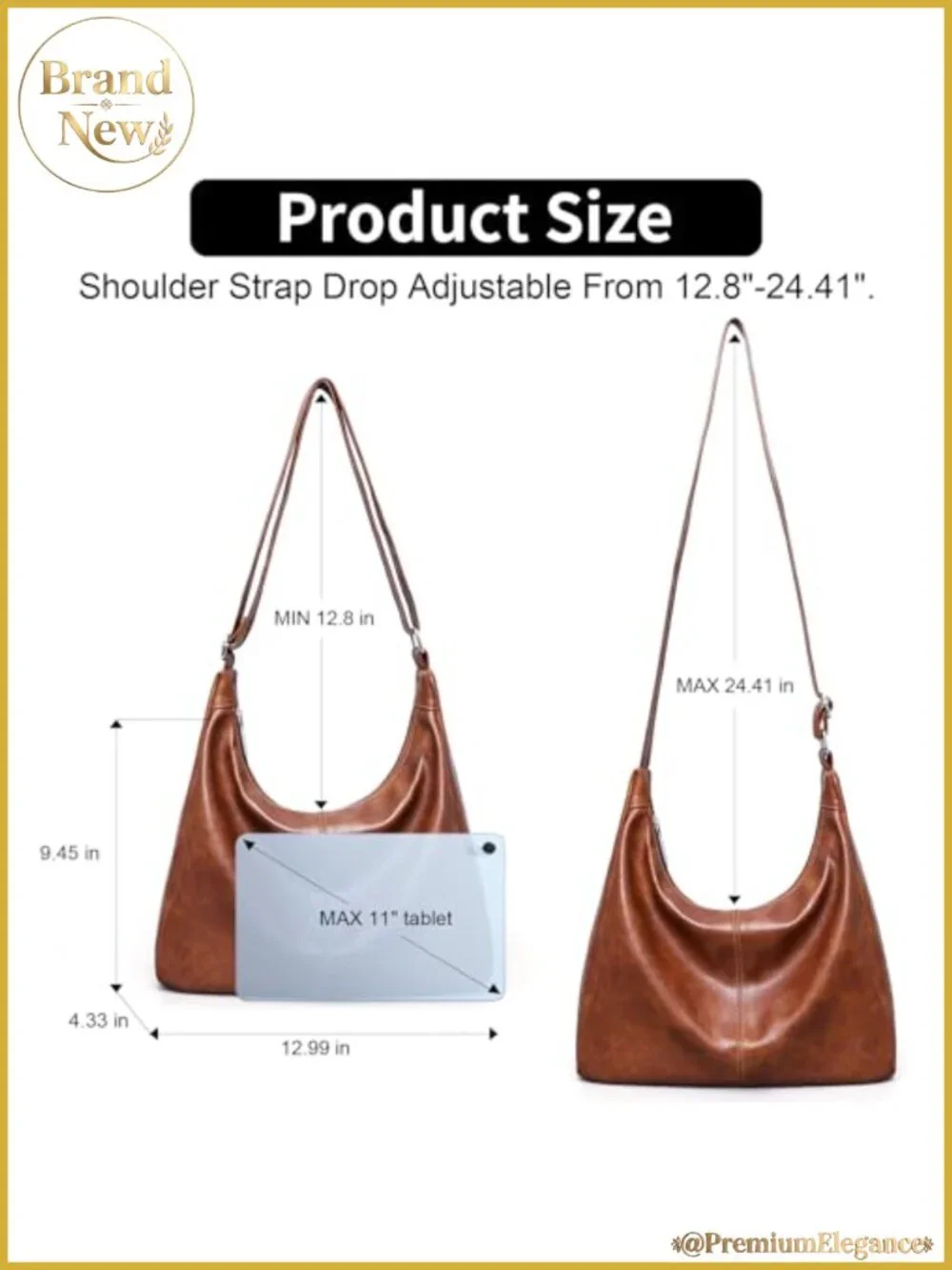 Vegan Leather Slouchy Hobo Bag with Adjustable Strap